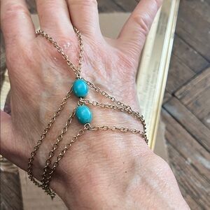 GOLDTONE  SLAVE Chain Bracelet with Turquoise Stones